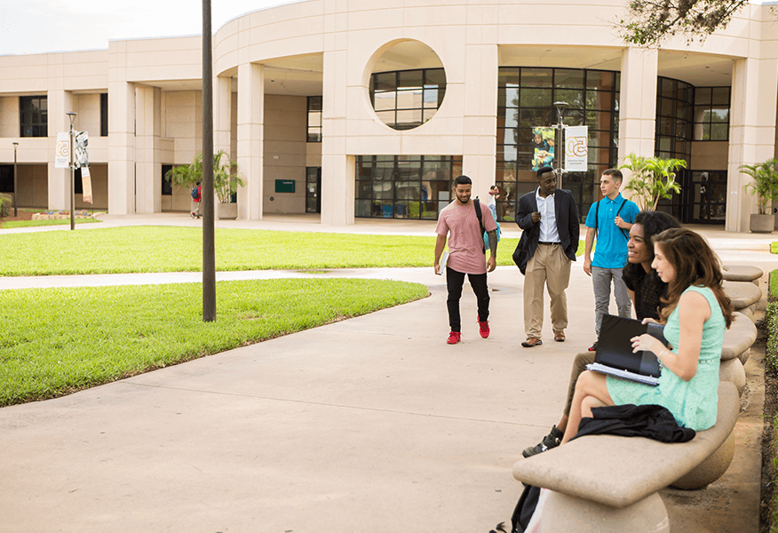 Students walking in courtyard